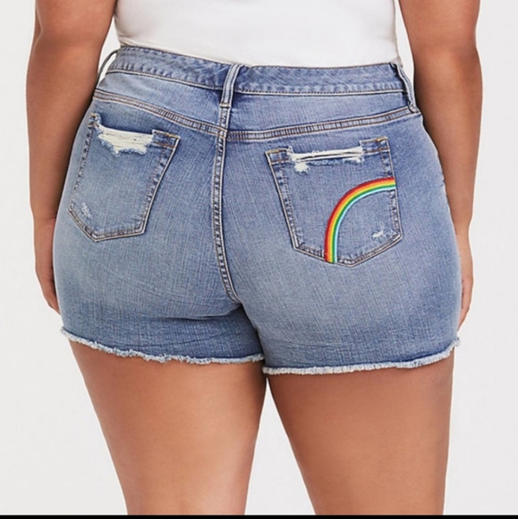 Torrid Pants - Torrid Rainbow Pride Pocket Blue Denim Shorts 14
